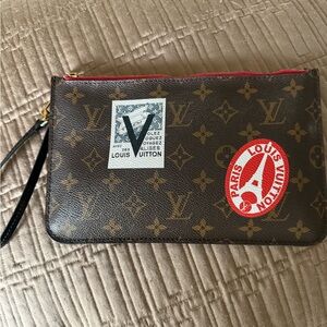Louis Vuitton Brown Monogram Pouch with Red Accents